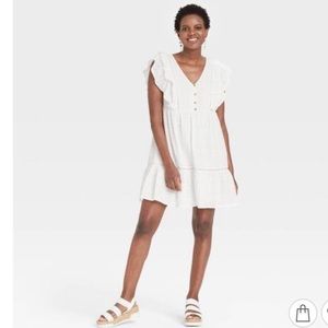 NWT Plus Size Knox Rose Flutter Sleeve White Tiered Cotton Dress